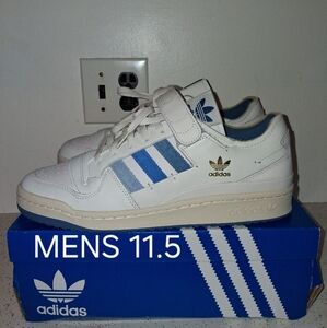 SIZE 11.5- ADIDAS FORUM 84 LOW, WHITE/ALTERED BLUE. PRE-OWNED WITH BOX.